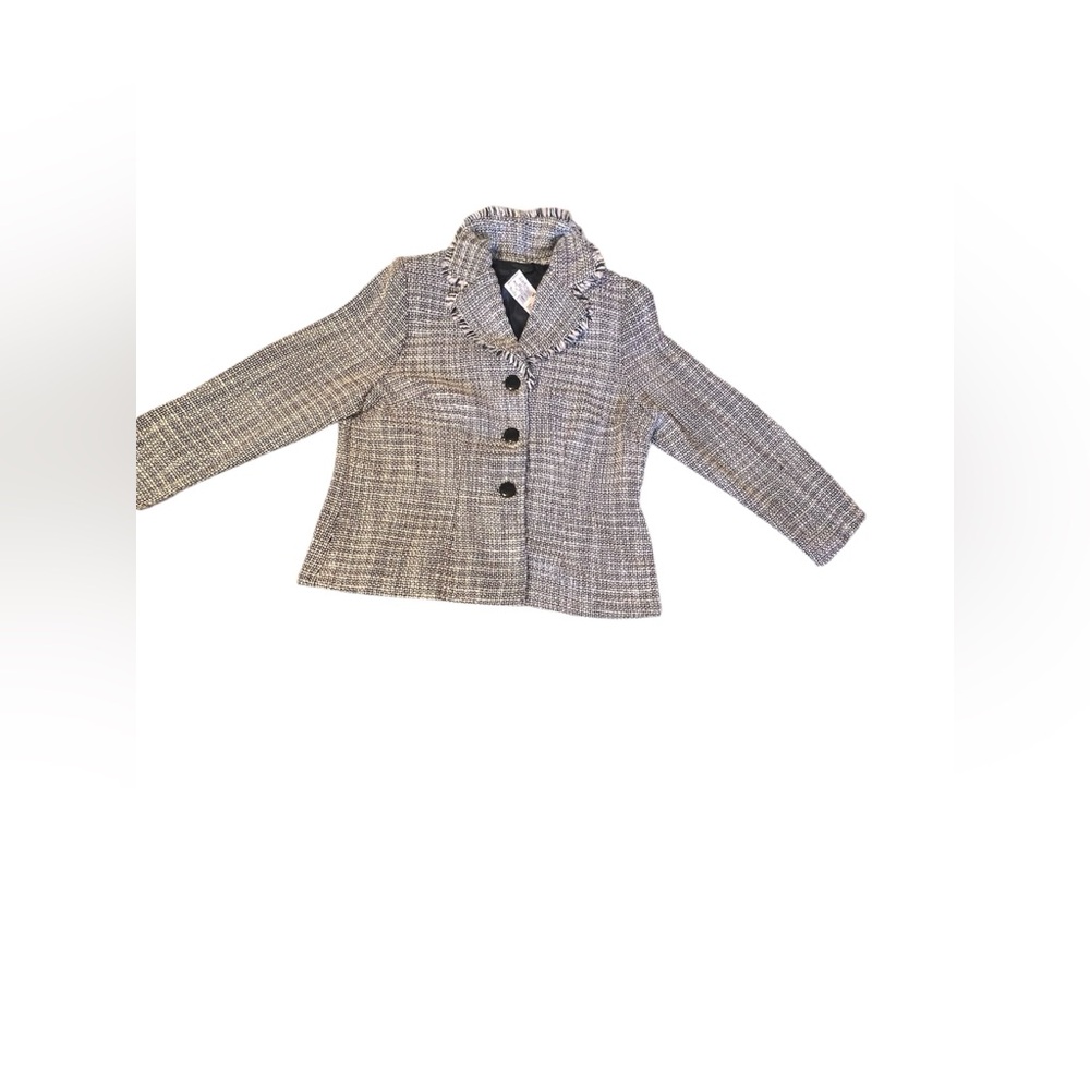 Ashley Stewart Boucle Tweed Fringe Collar Blazer Black/White Sz. 16W NWT - Picture 3 of 9